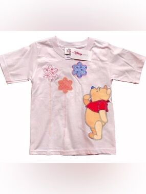 Disney Vintage 90's Girls XXS (4T) Winnie The Pooh Appliqued Pink Cotton T Shirt